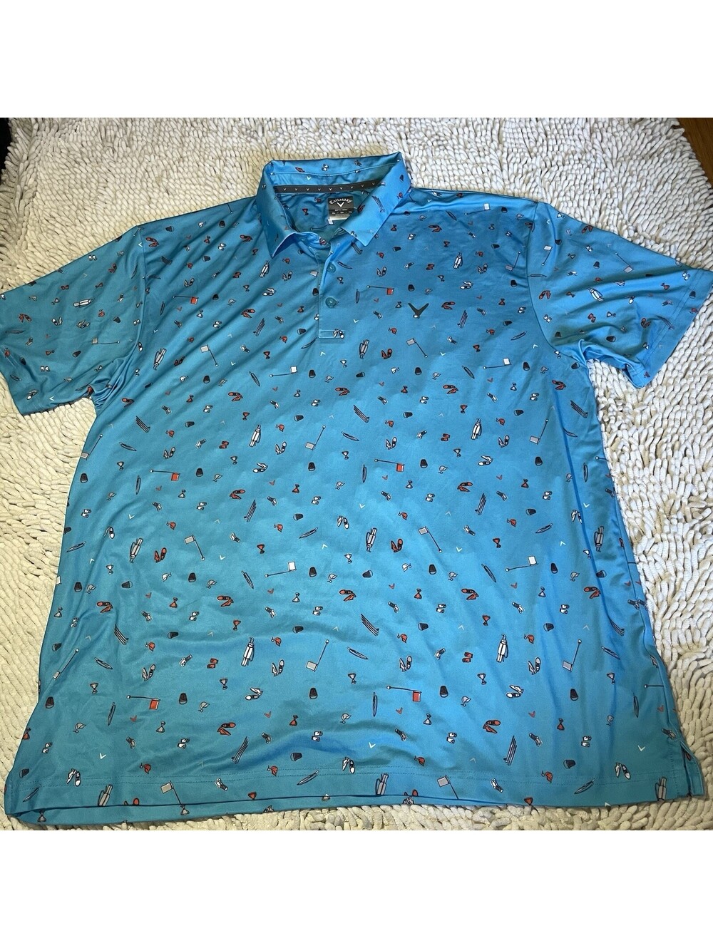 CALLAWAY Opti-Dri Golf Polo Shirt Men's Blue Tee Time AOP Performance Size XL